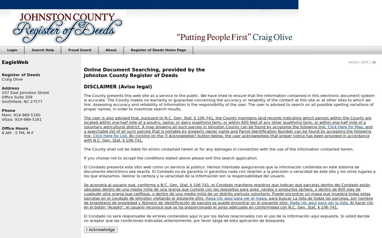 Clayton residents directory Johnston EagleWeb deed index search