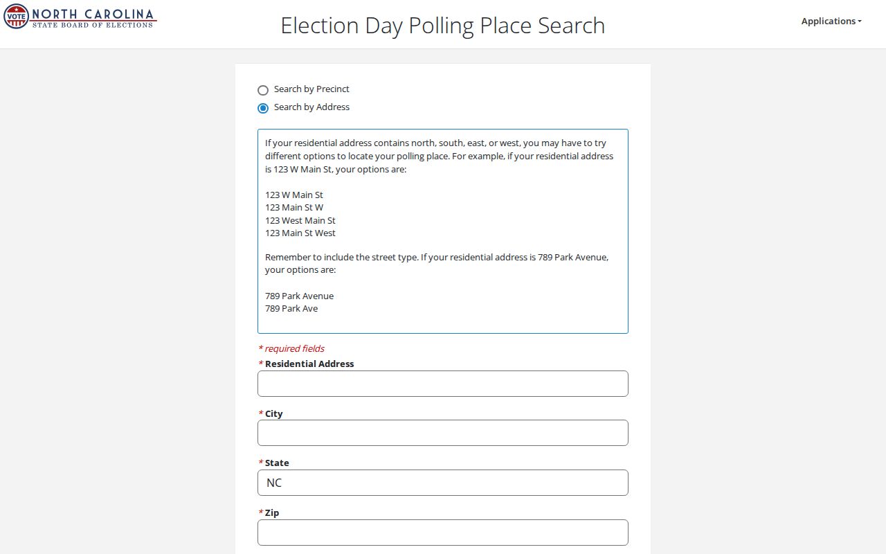 Clayton ZIP code directory polling lookup with city state and ZIP address fields