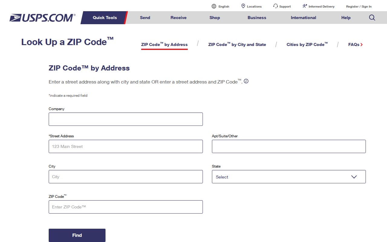 Clayton ZIP code directory USPS address-to-ZIP verification form