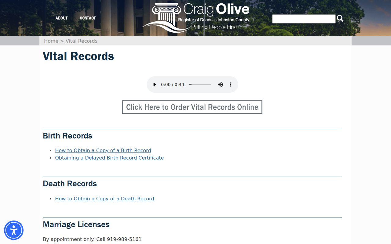 Clayton resident lookup Johnston Register of Deeds vital records service
