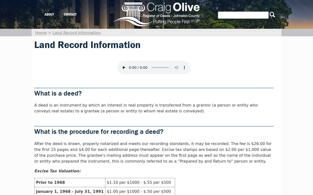 Clayton previous residents Johnston County land information and deed guidance