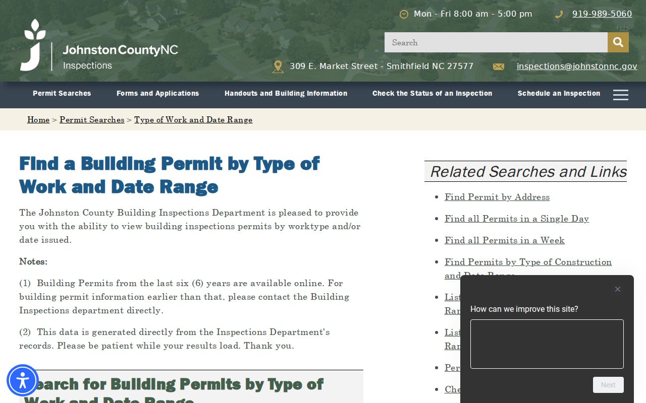 Clayton neighbors Johnston County permit work-type lookup