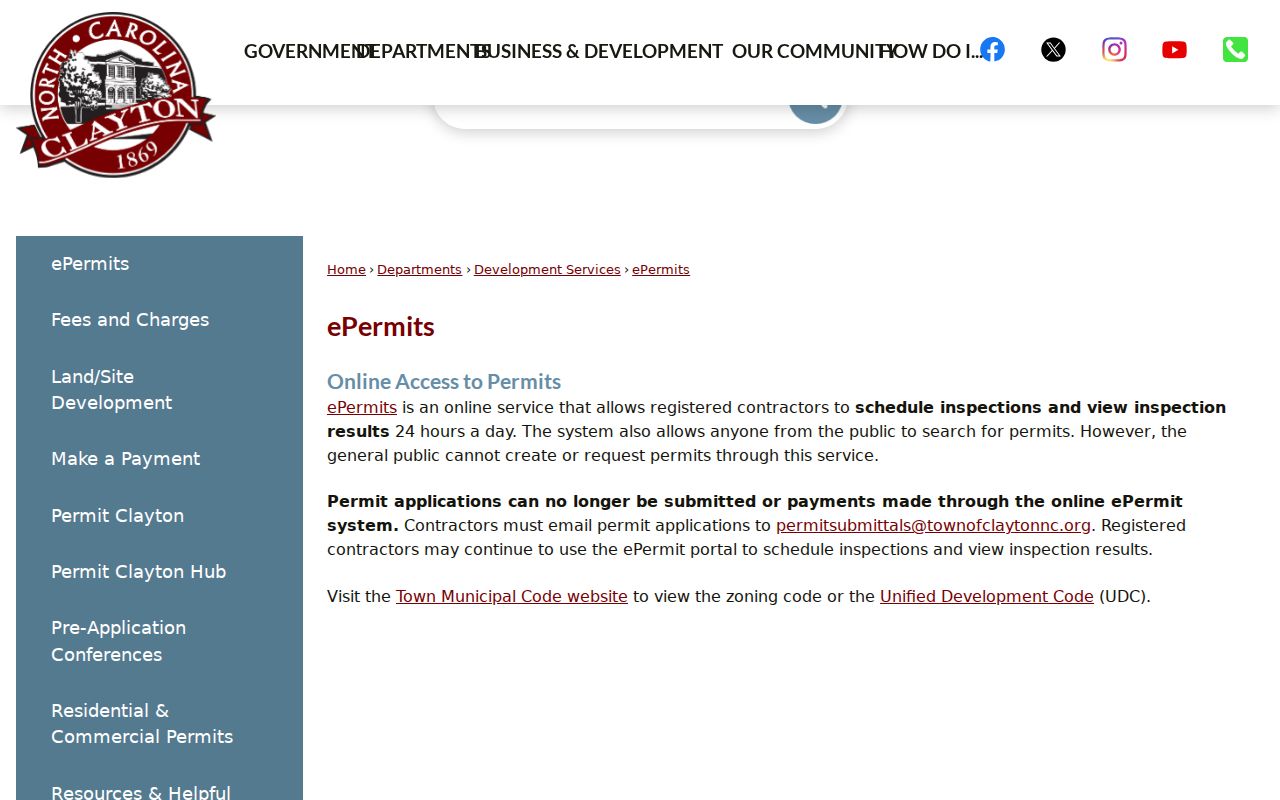 Clayton neighbors Town of Clayton ePermits service