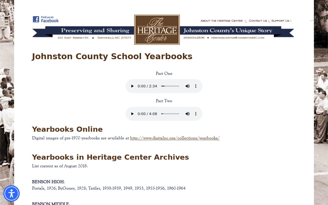 Clayton historic directory companion source showing Johnston County Heritage Center yearbooks