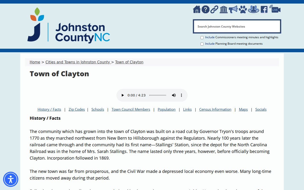 Clayton ZIP code directory source showing the Johnston County town and ZIP page